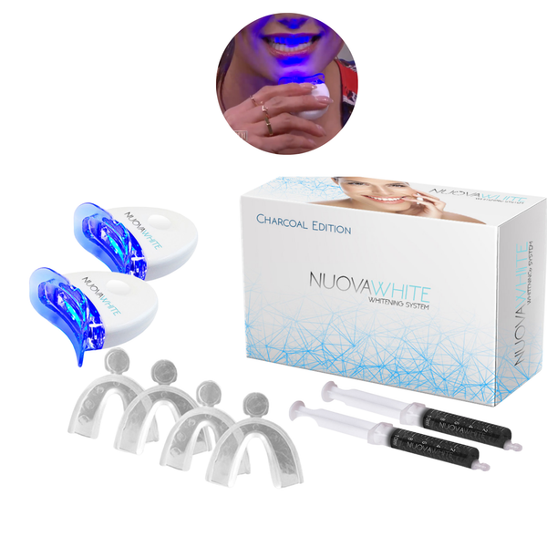 NUOVAWHITE™ 2-Person LED Teeth Whitening Kit – Charcoal Edition